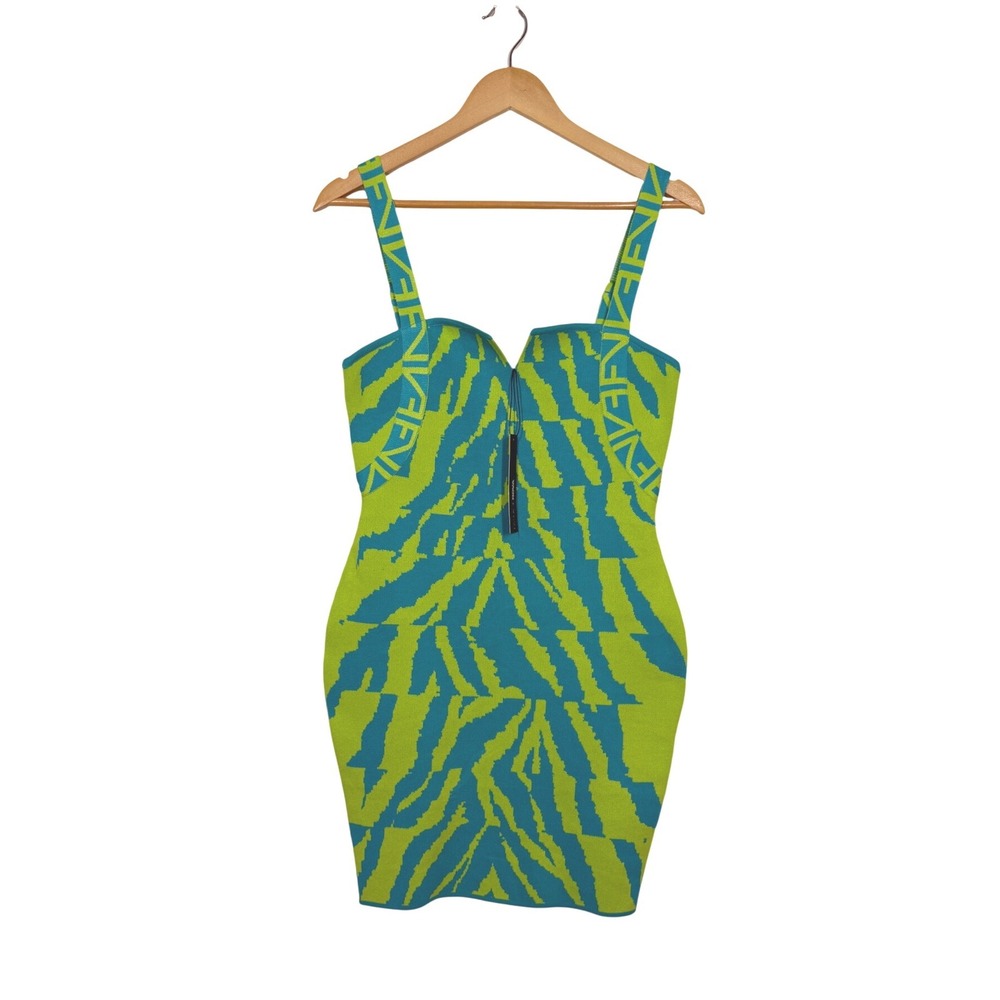 Fashion Nova Laney Mini Dress Women Size L Aqua Zebra New Bandage Bodycon Club